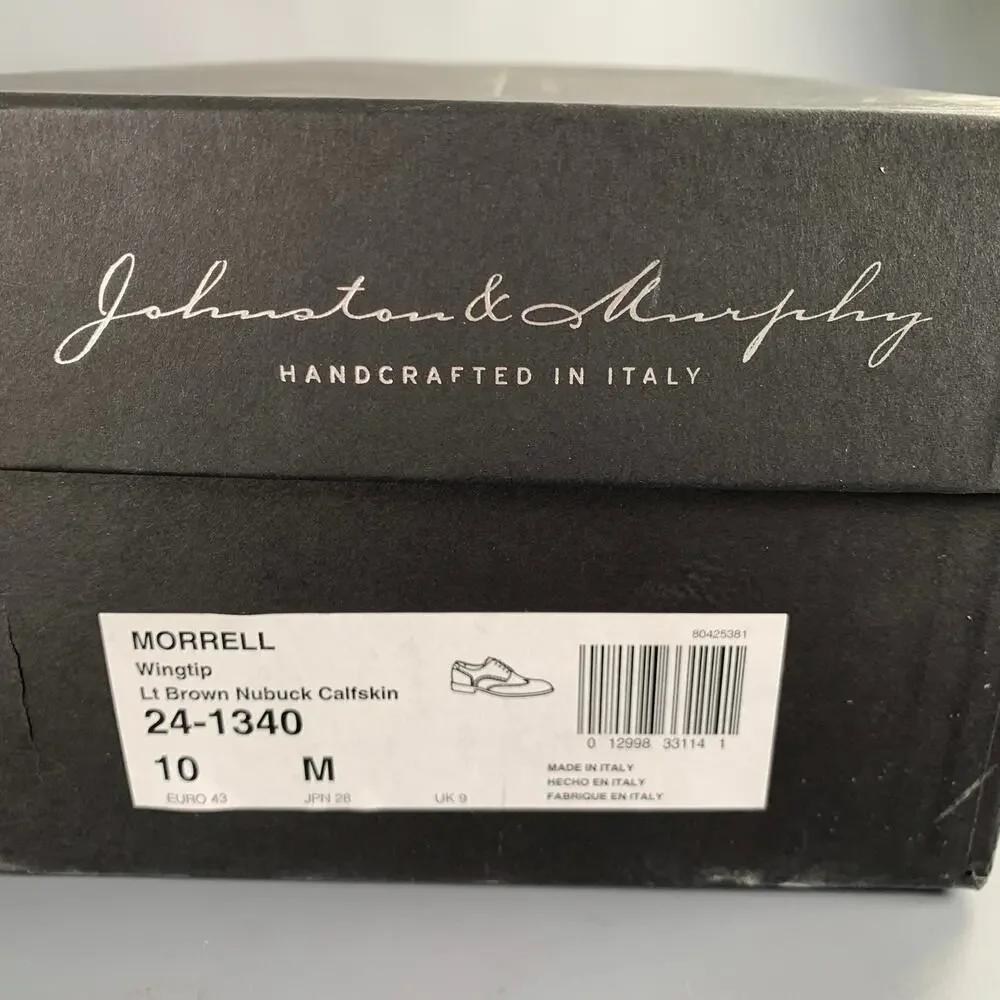 JOHNSTON & MURPHY Size 10 Brown Contrast Stitch Suede Wingtip Lace-Up Shoes